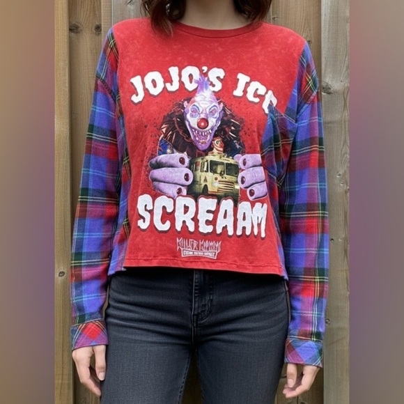 Handmade Tops - KILLER KLOWNS FROM OUTER SPACE Jojo's Ice Scream Upcycled Shirt - Free Size